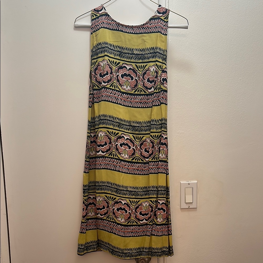 LOFT Yellow/Green and Black Sleeveless Floral Dress